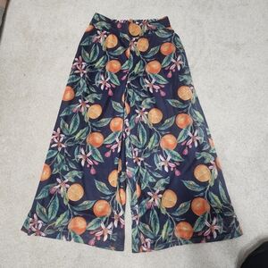 G by Giuliana Orange Blossom Print Wide-Leg Palazzo Pants Navy Tropical Smocked